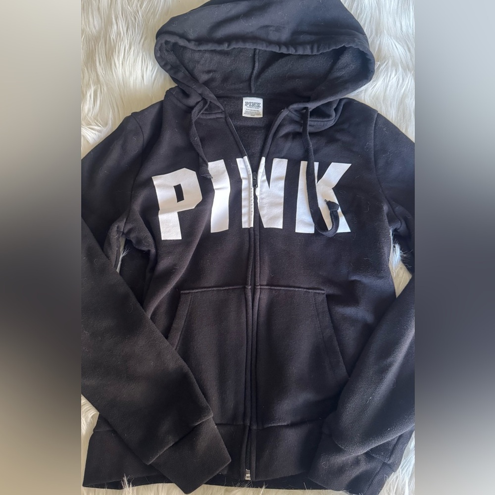 PINK Victoria's Secret Black & White Zip-Up Jacket Sz: S